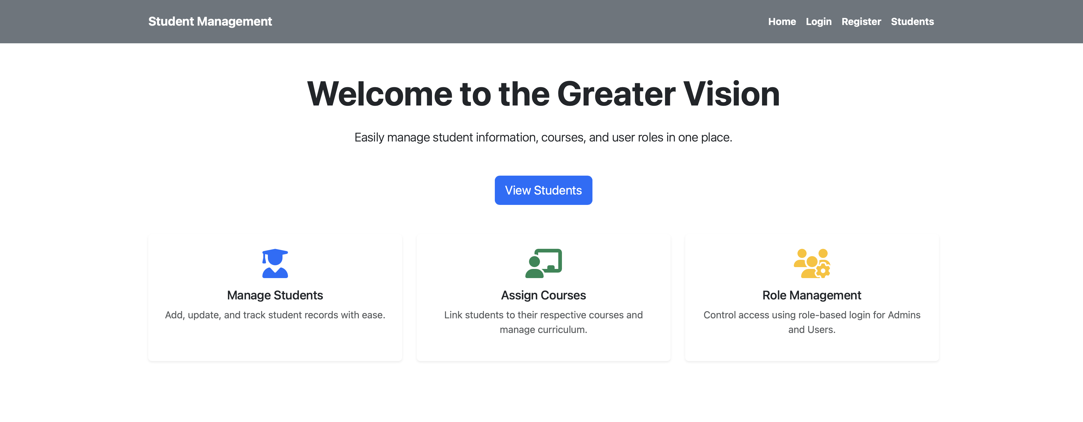 Student Management System – homepage
